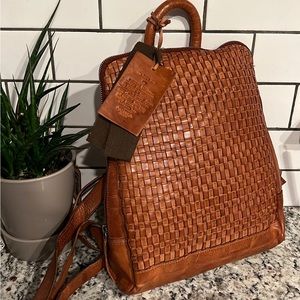 Vilenca Holland Anthropologie NWT Weaved Leather Cognac Backpack